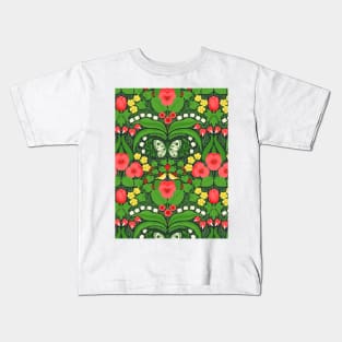 Dollhouse garden, pansies, birds and butterflies Kids T-Shirt